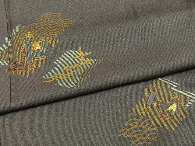 平和屋着物●訪問着 駒刺繍 松皮菱抽象文 金銀彩 正絹 逸品 AABM3954fy