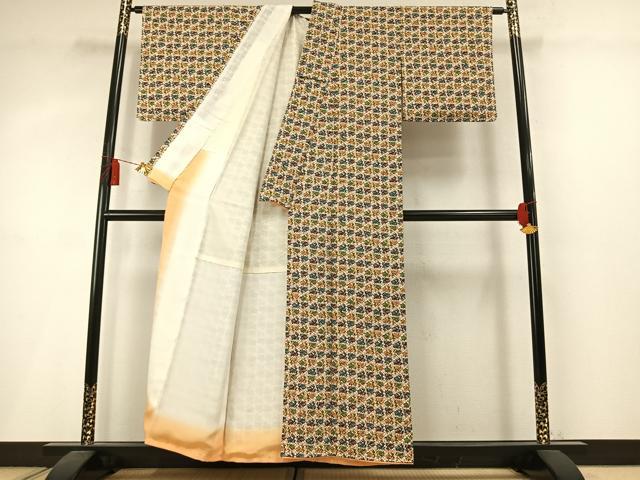 平和屋着物●上質な小紋 型染め 幾何学文様 正絹 逸品 AABM3955fy