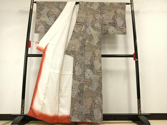 平和屋着物●上質な小紋 更紗花文 鬼しぼ縮緬 正絹 逸品 未使用 AABM3956fy