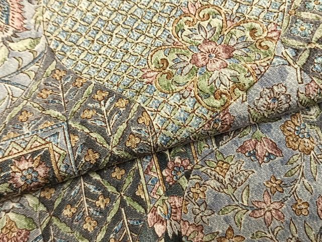 平和屋着物●上質な小紋 更紗花文 鬼しぼ縮緬 正絹 逸品 未使用 AABM3956fy
