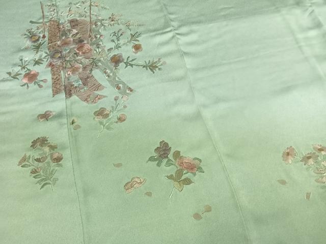 平和屋着物●訪問着 総刺繍 草花熨斗文 暈し染め ロング丈 正絹 逸品 AABM3959fy