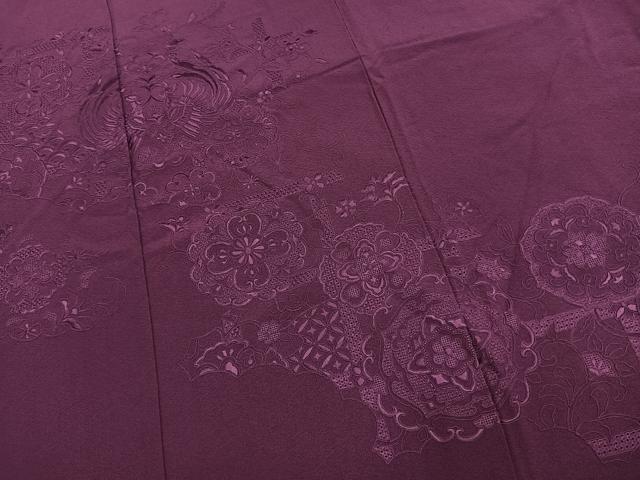 平和屋着物●中国三大刺繍 スワトウ刺繍 汕頭刺繍 総刺繍 振袖 桑の実色 正絹 逸品 AABM3962fy