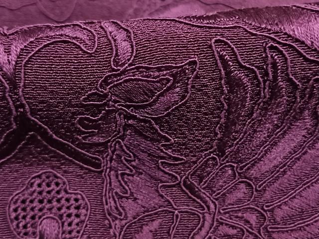 平和屋着物●中国三大刺繍 スワトウ刺繍 汕頭刺繍 総刺繍 振袖 桑の実色 正絹 逸品 AABM3962fy