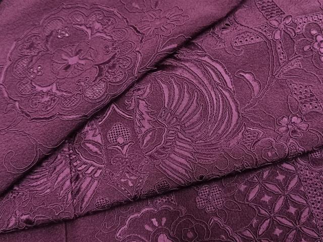 平和屋着物●中国三大刺繍 スワトウ刺繍 汕頭刺繍 総刺繍 振袖 桑の実色 正絹 逸品 AABM3962fy