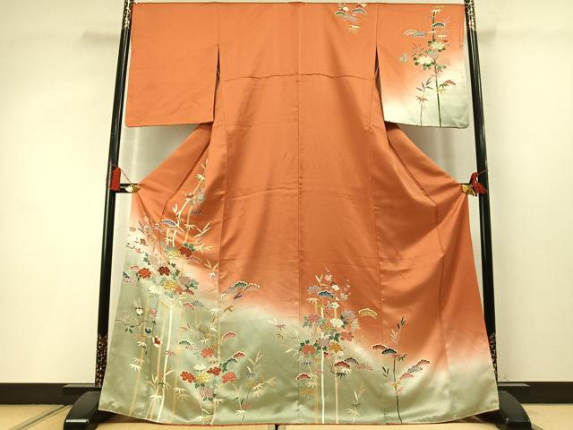 平和屋着物●訪問着 松竹梅 草花文 暈し染め 金彩 正絹 逸品 AABM3972fy