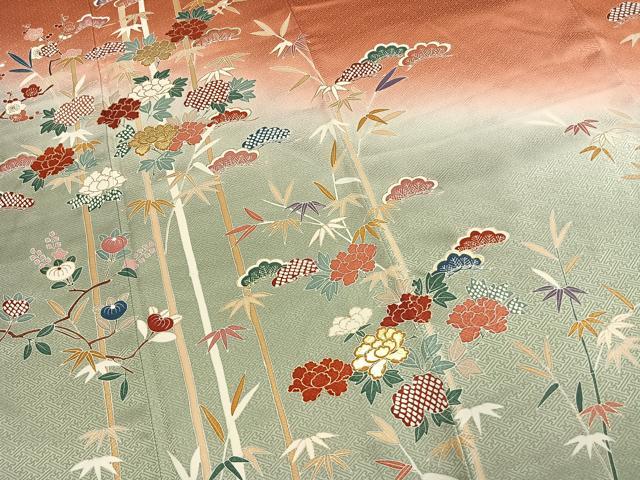 平和屋着物●訪問着 松竹梅 草花文 暈し染め 金彩 正絹 逸品 AABM3972fy