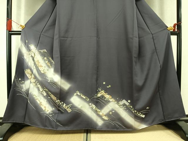 平和屋着物●訪問着 総刺繍 源氏車花文 暈し染め 金銀糸 正絹 逸品 AABM3975fy