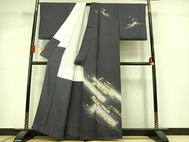 平和屋着物●訪問着 総刺繍 源氏車花文 暈し染め 金銀糸 正絹 逸品 AABM3975fy