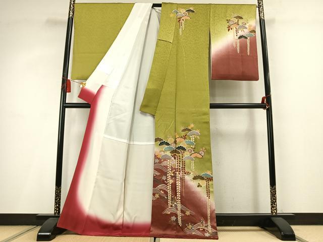 平和屋着物●訪問着 花蝶松文 暈し染め 金彩 正絹 逸品 AABM3978fy