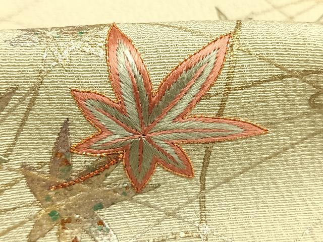 平和屋着物●訪問着 駒刺繍 舞葉文 金銀彩 正絹 逸品 AABM3979fy
