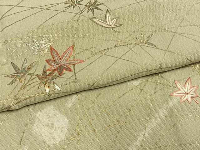 平和屋着物●訪問着 駒刺繍 舞葉文 金銀彩 正絹 逸品 AABM3979fy