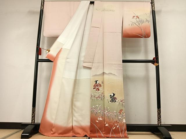 平和屋着物●訪問着 友禅 人物花文 暈し染め 正絹 逸品 AABM3983fy