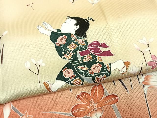 平和屋着物●訪問着 友禅 人物花文 暈し染め 正絹 逸品 AABM3983fy