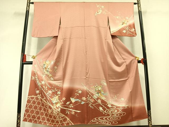 平和屋着物●訪問着 熨斗花文 暈し染め 金彩 正絹 逸品 AABM3994fy