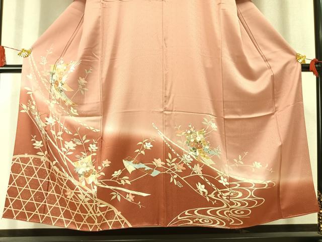 平和屋着物●訪問着 熨斗花文 暈し染め 金彩 正絹 逸品 AABM3994fy