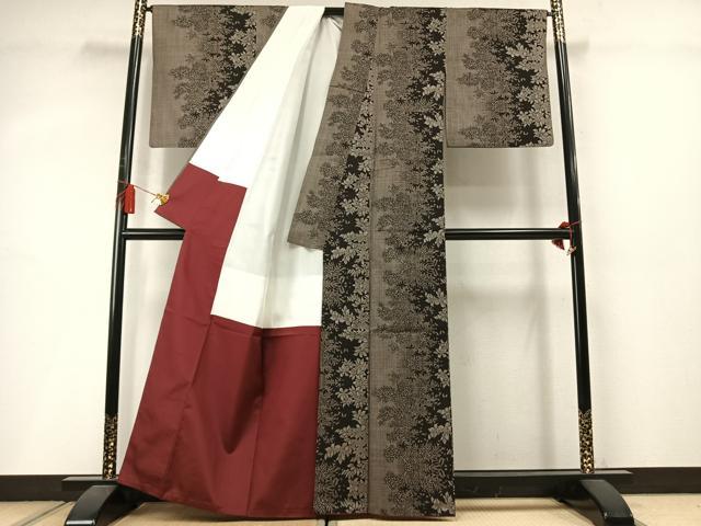 平和屋着物●本場大島紬 割り込み絣 草花文 正絹 逸品 AABM4004fy