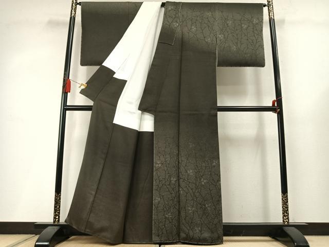 平和屋着物●訪問着 お召地 枝葉文 暈し染め 正絹 逸品 未使用 AABM4005fy