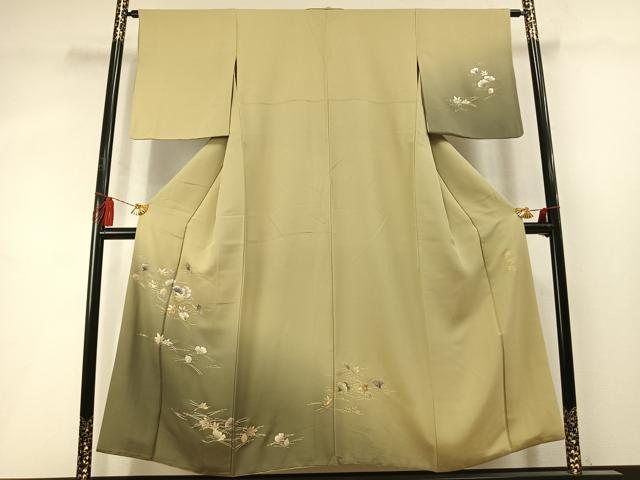 平和屋着物●金彩友禅 卓越技能者・名工・和田光正監修 光阿弥 訪問着 松葉 舞葉文 暈し染め 金彩 正絹 逸品 AABM4007fy