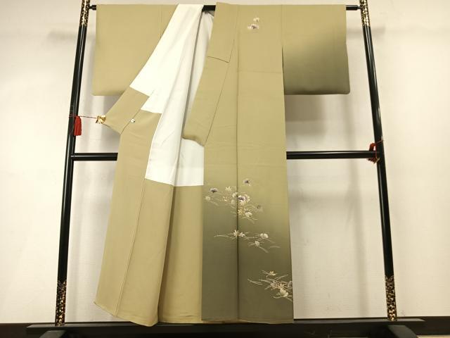 平和屋着物●金彩友禅 卓越技能者・名工・和田光正監修 光阿弥 訪問着 松葉 舞葉文 暈し染め 金彩 正絹 逸品 AABM4007fy