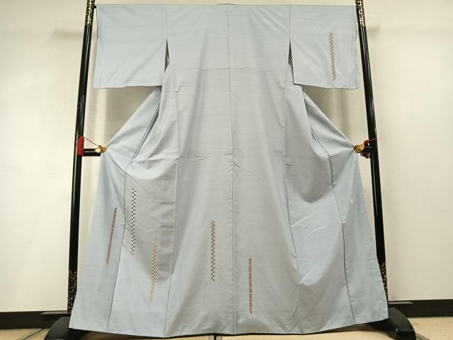 平和屋着物●五月みどりプロデュース 結城紬地 訪問着 総刺繍 抽象文様 銀糸 正絹 逸品 AABM4011fy