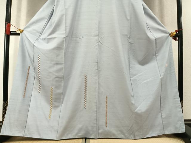 平和屋着物●五月みどりプロデュース 結城紬地 訪問着 総刺繍 抽象文様 銀糸 正絹 逸品 AABM4011fy