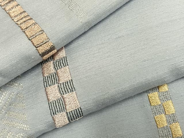 平和屋着物●五月みどりプロデュース 結城紬地 訪問着 総刺繍 抽象文様 銀糸 正絹 逸品 AABM4011fy