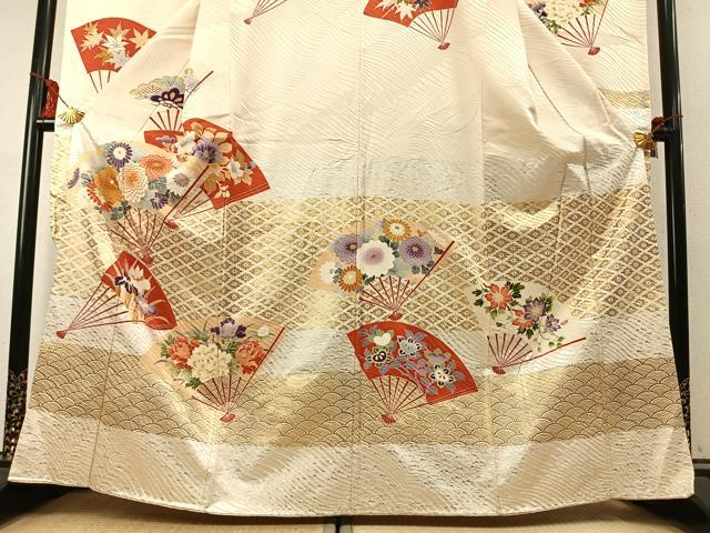 平和屋着物●豪華振袖 駒刺繍 扇面花文 金銀彩 正絹 逸品 AABM4014fy