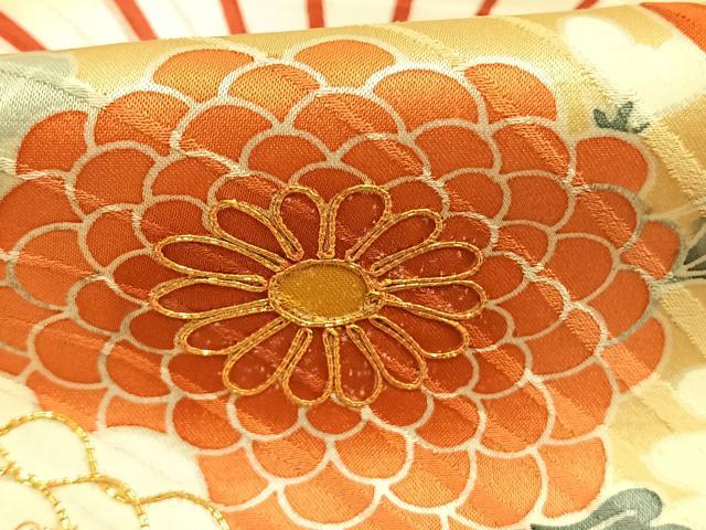 平和屋着物●豪華振袖 駒刺繍 扇面花文 金銀彩 正絹 逸品 AABM4014fy