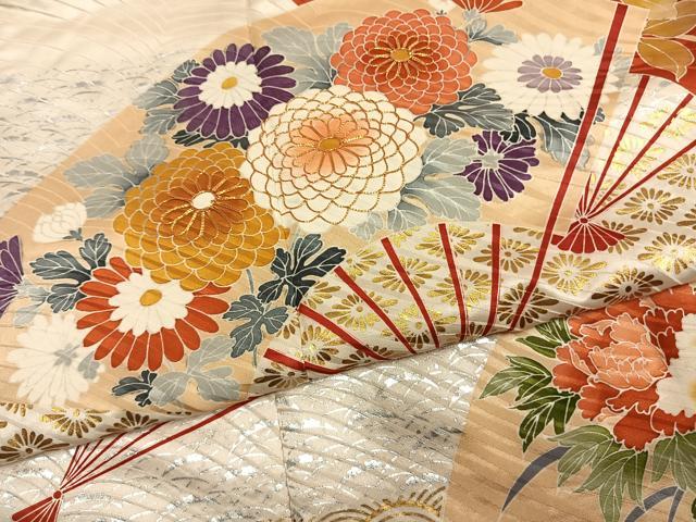 平和屋着物●豪華振袖 駒刺繍 扇面花文 金銀彩 正絹 逸品 AABM4014fy