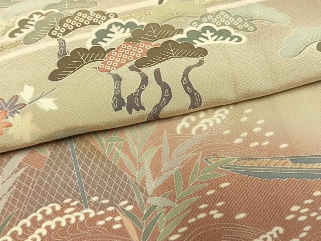 平和屋着物●訪問着 枝松風景文 暈し染め 金彩 正絹 逸品 AABM4015fy