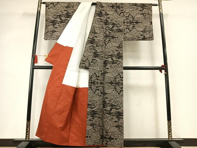 平和屋着物●本場大島紬 割り込み絣 風景文 正絹 逸品 AABM4019fy