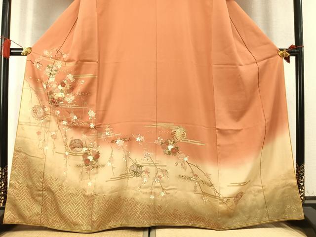 平和屋着物●上質な小紋 刺繍 枝花丸文 暈し染め 金彩 やまと誂製 正絹 逸品 AABM4022fy