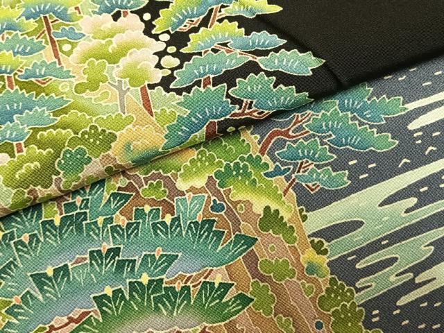 平和屋着物●本加賀友禅作家 浅野冨治男 黒留袖 枝松飛鳥文 暈し染め 正絹 逸品 未使用 AABM4023fy