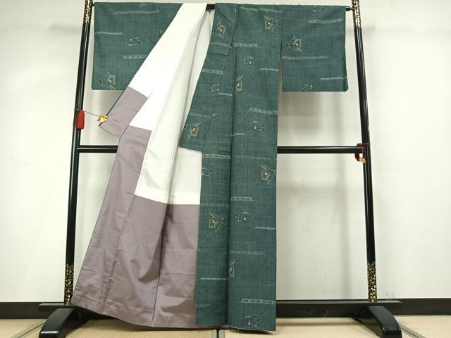 平和屋着物●宮脇綾子 紬 草花文 証紙付き 正絹 逸品 AABM4029fy