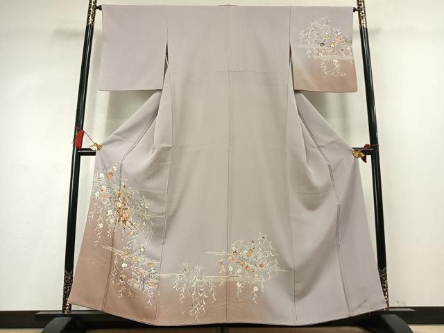 平和屋着物●訪問着 駒刺繍 御所車花文 暈し染め 金彩 正絹 逸品 AABM4030fy