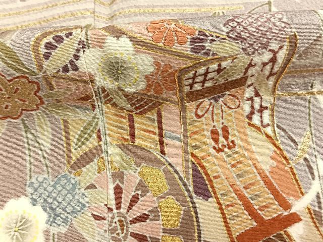 平和屋着物●訪問着 駒刺繍 御所車花文 暈し染め 金彩 正絹 逸品 AABM4030fy