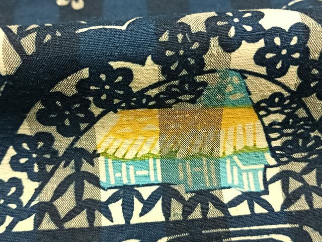平和屋着物●上質な小紋 紬地 型染め 風景花文 正絹 逸品 未使用 AABM4031fy