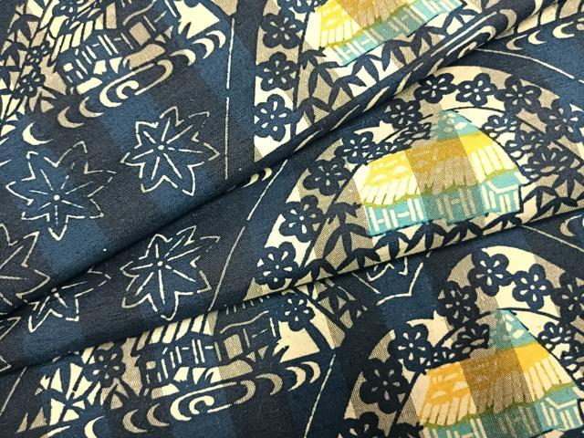 平和屋着物●上質な小紋 紬地 型染め 風景花文 正絹 逸品 未使用 AABM4031fy