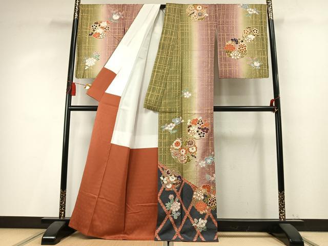 平和屋着物●訪問着 草花文 暈し染め 金彩 正絹 逸品 AABM4036fy