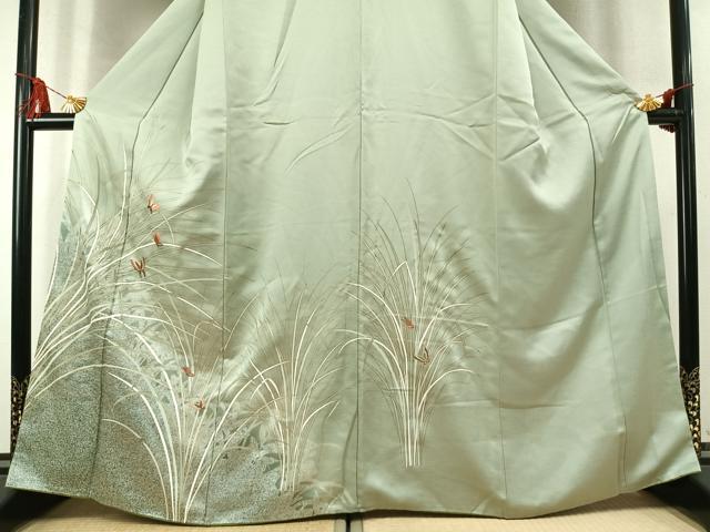 平和屋着物●訪問着 刺繍 舞蝶草葉文 金糸 金彩 やまと誂製 正絹 逸品 AABM4039fy
