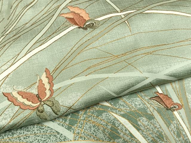 平和屋着物●訪問着 刺繍 舞蝶草葉文 金糸 金彩 やまと誂製 正絹 逸品 AABM4039fy