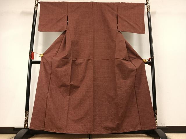 平和屋着物●上質な紬 色無地 小豆色 正絹 逸品 未使用 AABM4040fy