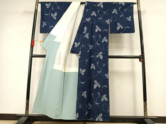 平和屋着物●上質な紬 葡萄唐草文 正絹 逸品 AABM4043fy