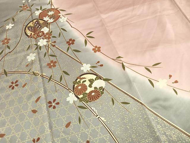 平和屋着物●訪問着 花蝶丸文 暈し染め 金彩 ロング丈 正絹 逸品 AABM4047fy