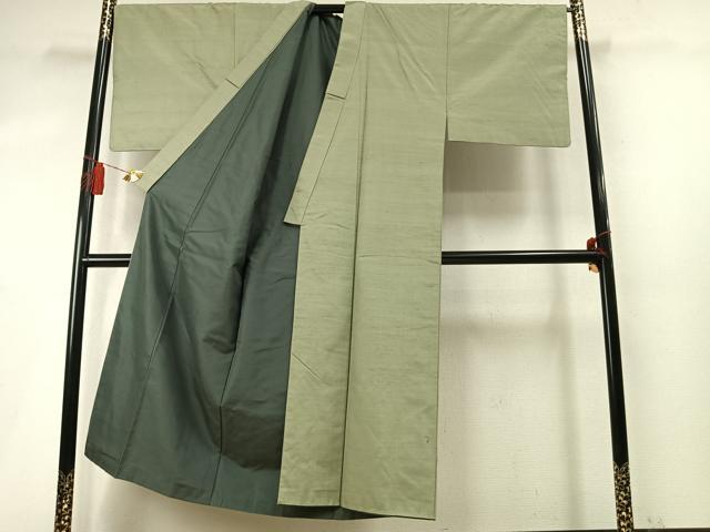 平和屋着物●男性 紬 アンサンブル 色無地 柳茶色 正絹 逸品 AABM4051fy