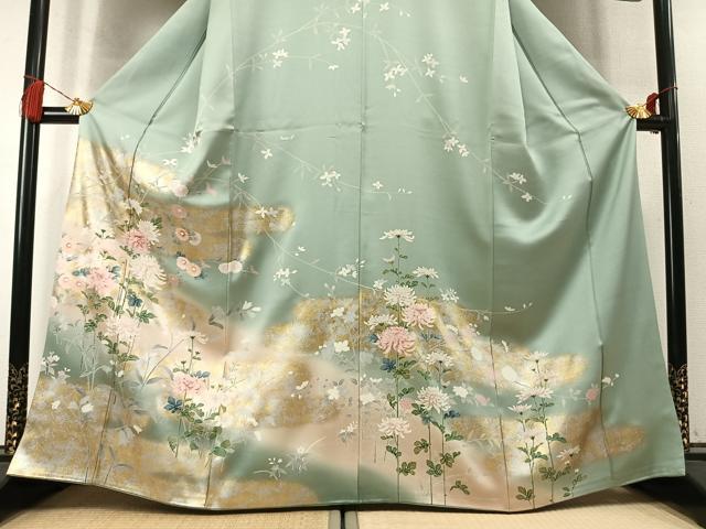 平和屋着物●訪問着 草花文 暈し染め 金銀彩 正絹 逸品 AABM4070fy