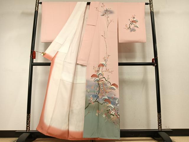 平和屋着物●訪問着 枝松熨斗花文 暈し染め 金彩 正絹 逸品 AABM4071fy