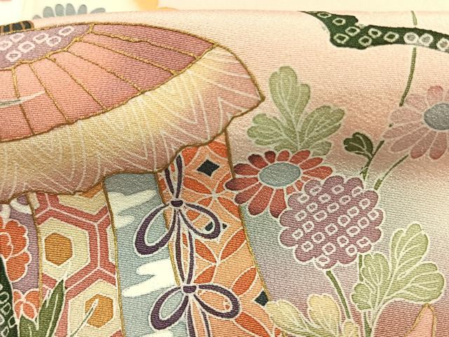 平和屋着物●訪問着 枝松熨斗花文 暈し染め 金彩 正絹 逸品 AABM4071fy