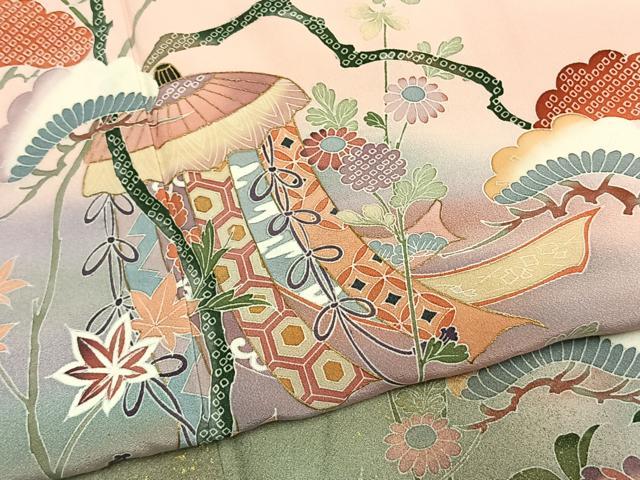 平和屋着物●訪問着 枝松熨斗花文 暈し染め 金彩 正絹 逸品 AABM4071fy