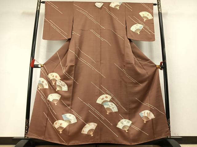 平和屋着物●訪問着 駒刺繍 扇面花文 金彩 正絹 逸品 未使用 AABM4073fy